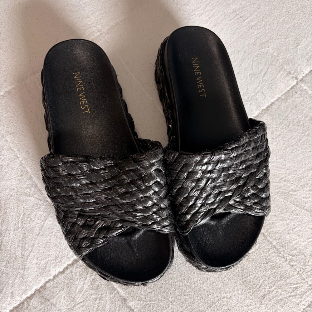 Nine West Black Woven Platform Slide Sandals Women’s 7.5 - Picture 2 of 9